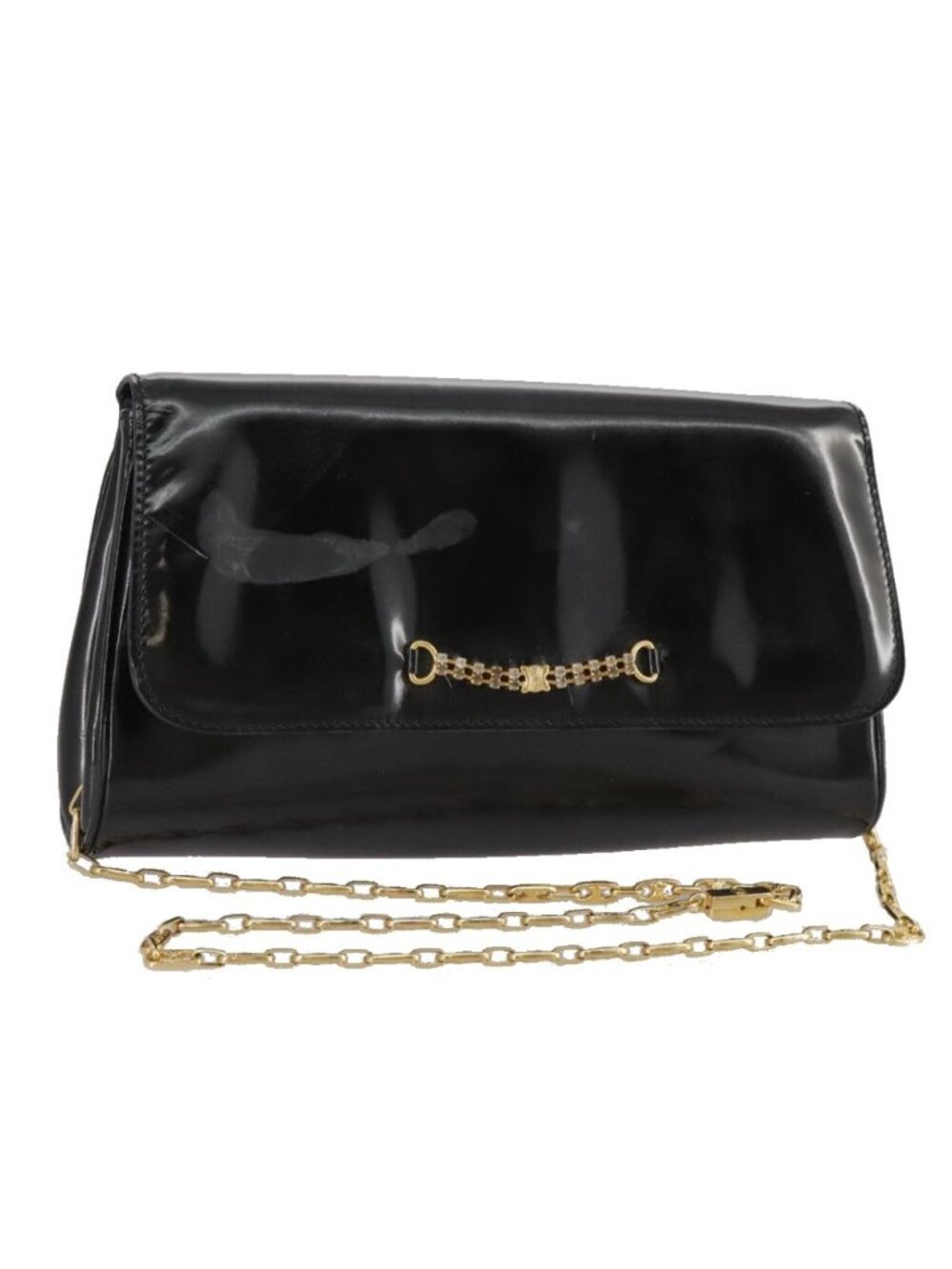 CELINE Chain Shoulder Bag Patent leather Black